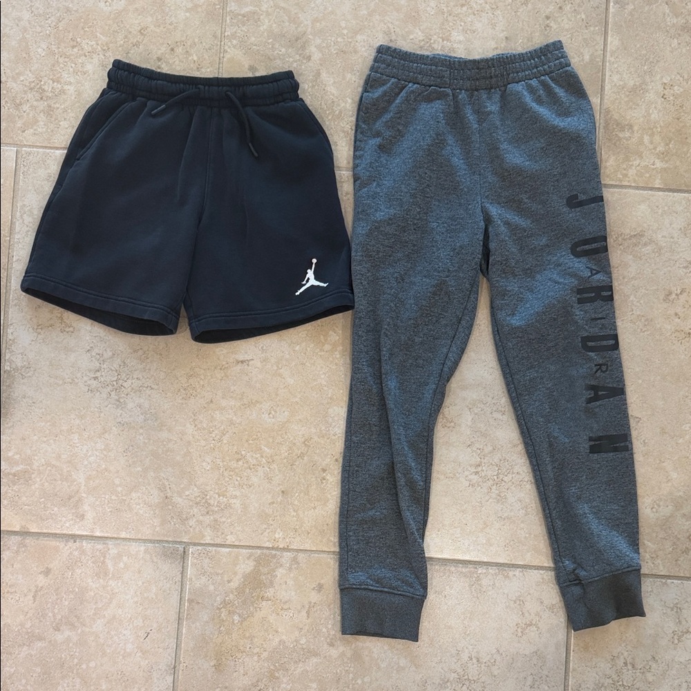 Boys 2 items Jordan Black Shorts and Gray Joggers